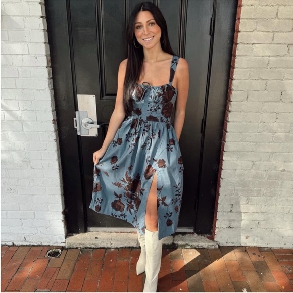 Free People Laters Baby Midi Dress in Storm Combo - Picture 2 of 8